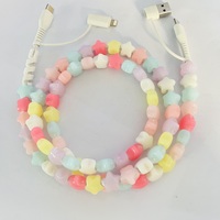 Câble de charge perlé style macaron pastel mignon, 4-en-1 multi-interface, câble de synchronisation de données USB style Kawaii pour téléphone