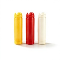 Dispenser Saus FIFO Dua Kepala Komersial, Botol Plastik PP Food-Grade Silinder dengan Tutup Ulir untuk Salad