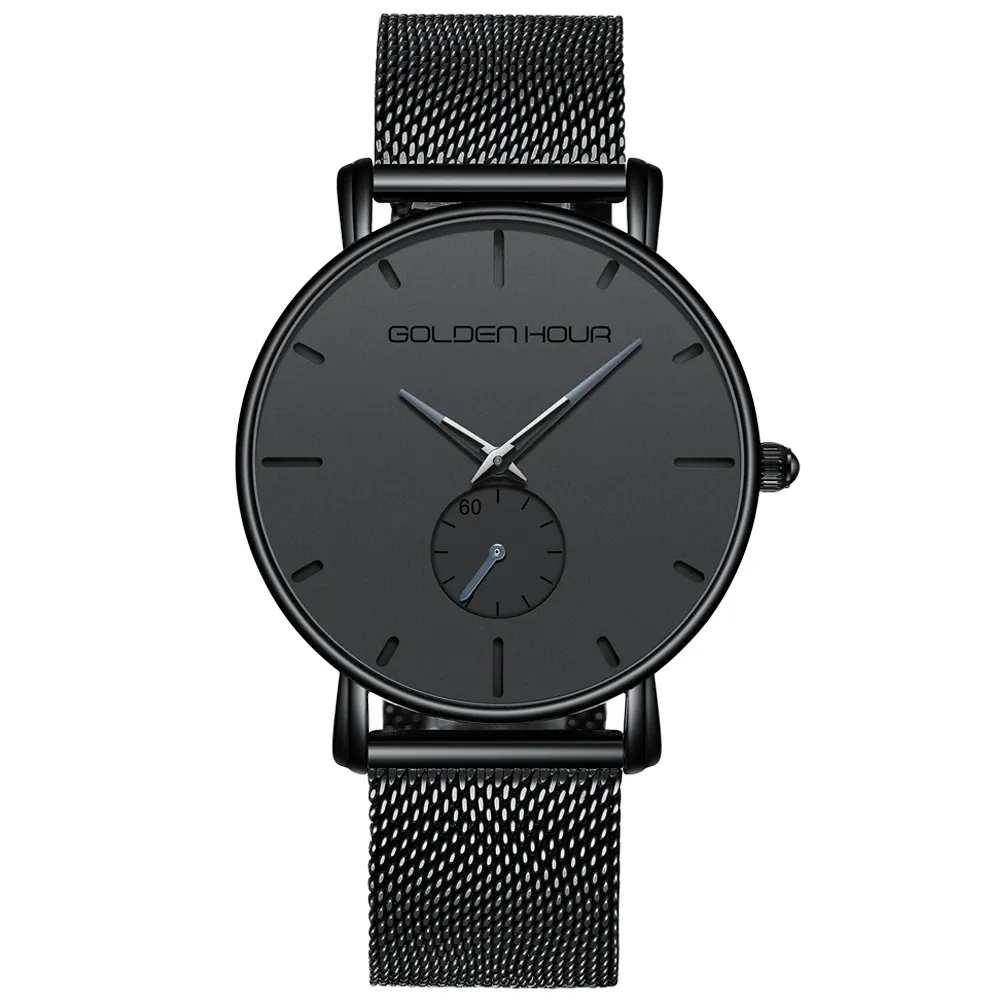 GOLDEN HOUR GH127 China black men quartz watch popular mesh band water resist fashion new simple Casual watch company