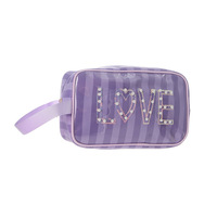 Trousse de toilette rayée en PVC grande capacité avec fermeture éclair, poignée souple, organiseur de maquillage portable pour le voyage