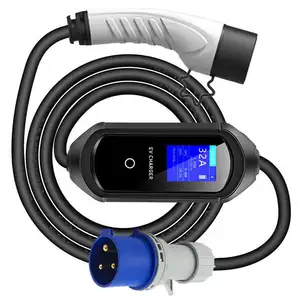 Cargador portátil EV Cargador de coche eléctrico Enchufe CEE Cargador portátil EV Certificación CE 32A Tipo 2 Modo 2 Pantalla LCD SCHUKO Azul