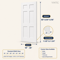 Porte intérieure blanche à 6 panneaux style Shaker colonial, en bois massif apprêté, avec âme en bois massif, 30x80 pouces, revêtement MDF à 90 degrés
