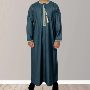 Lijia Nuevo Modelo Túnica Ománica Saudí para Hombre, de Poliéster, Manga Larga, Cuello Corazón, Color Liso, con Detalle de Púas, para Otoño y Eid - Product Image 3
