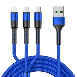 5a Snelle Multi-Head Oplader Datakabel 1.25M 1.88M Nylon Gevlochten 3 In 1 Meerdere Usb Snelladen Datakabel