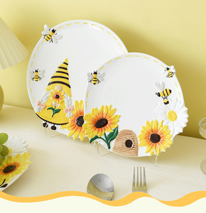 จานเซรามิคลายนูนรูปนางฟ้าดอกทานตะวันลายผึ้งฤดูใบไม้ผลิ จานน่ารัก จานอาหารค่ำ - Product Image 2