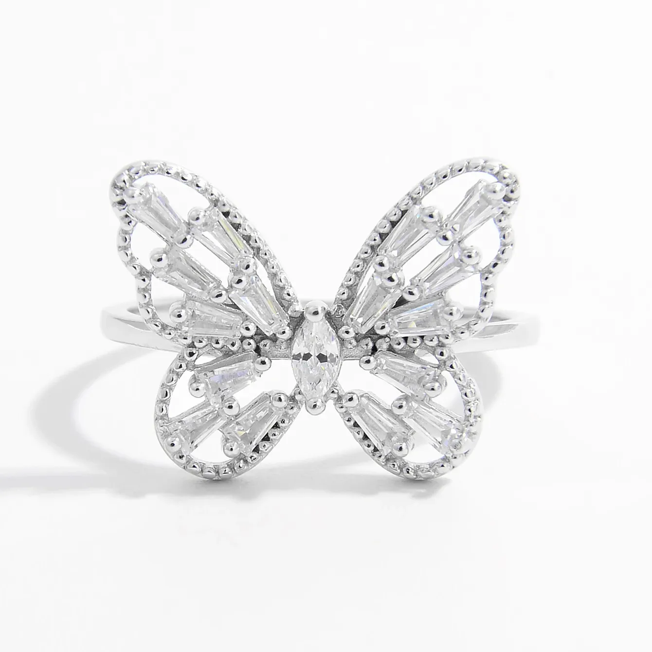Bonne qualité 925 argent Sterling évider cubique Zircon papillon anneau animaux anneaux pour femmes bijoux fins cadeaux