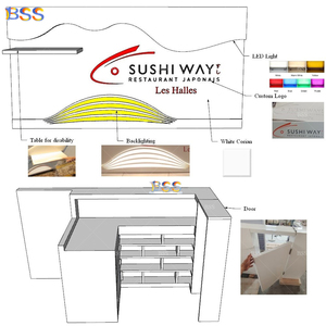 Banco Sushi prezzo all'ingrosso bianco acrilico pietra Led Light Cafe gelato giapponese ristorante Sushi Bar Interior Design - Product Image 3