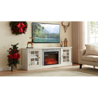 Meuble TV OE HOME 70 pouces, style moderne du milieu du siècle, pour salon, avec rangement à 2 portes, foyer électrique réglable de 23 pouces, construction en verre et MDF