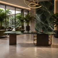 Table à thé moderne et durable avec plateau en marbre vert, éco-responsable, plaque de cuisson à induction intégrée, étagères LED, armoire, OEM ODM, hôtel, appartement