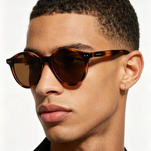 Lunettes de soleil polarisées rondes grand format vintage 2026 avec logo personnalisé, protection UV400, imprimé léopard, pour hommes et femmes - Product Image 1