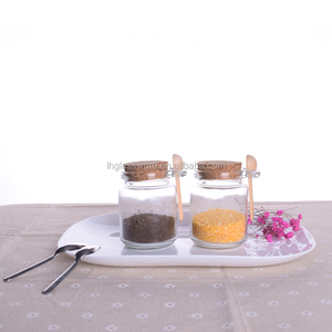 8oz gia vị Tắm muối lọ thủy tinh với muỗng và nút chai bằng gỗ tre Nắp - Product Image 4