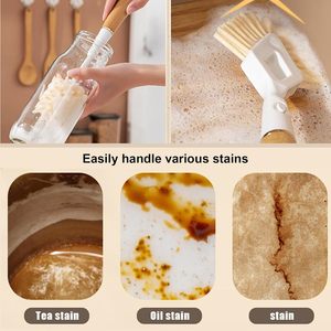 4 in 1 Multifunctional Cleaning <b>Brush</b> Set PET Bamboo Material Pot <b>Bottle</b> Dish <b>Brush</b> With Sponge - Product Image 3