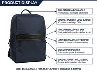 Sac à dos pour ordinateur portable Oxford imperméable de style vintage avec logo personnalisé, 15,6 pouces, unisexe, capacité de 20 à 39 L, pour le collège et le lycée