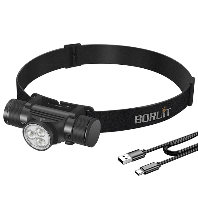 2024 Boruit New 1000lm Headlamp Rechargeable 18650 Battery Waterproof Sports Head Flashlight Headlamp for Camping Hiking Running