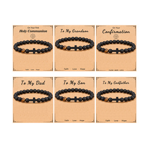 Regalos de Año Nuevo, Joyería para Hombre, Pulsera con Tarjeta, Pulsera Religiosa Cristiana de Ágata Natural Mate con Cruz para Hijo y Padre - Product Image 6