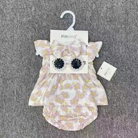Ensemble de vêtements d'hiver pour bébé unisexe 4 pièces Robe à volants + Sous-vêtements + Bandeau + Lunettes de soleil 100% coton Vêtements décontractés pour bébé