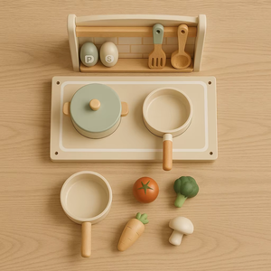 Juego de Cocina de Madera Ecológico y No Tóxico para Niños, Juguetes de Cocina Realistas para Niños de 4 a 6 Años, Juego de Mesa de Imitación - Product Image 1