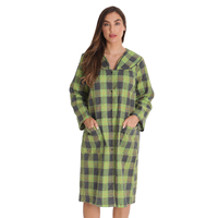 Peignoir en flanelle 100% coton pour femmes Snap-Front House Coat Duster Robe avec poches Red Buffalo Plaid Long Sleepwear