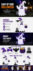 Fantôme gonflable <span class=keywords><strong>d</strong></span>'Halloween avec chapeau de sorcière, chauve-souris, pierre tombale et <span class=keywords><strong>seau</strong></span> à bonbons, gonflable pour l'extérieur, la cour, le jardin, la pelouse, les fêtes - Product Image 5