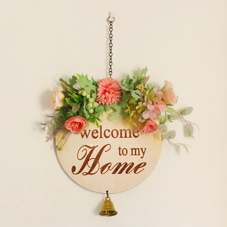 Placa de boas-vindas em forma de guirlanda para decoração de portas de Natal, mesa de madeira suspensa personalizada