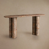Console de hall de villa de luxe Dream Home à trois piliers, avec plateau allongé à coins arrondis, options en marbre vert et gris