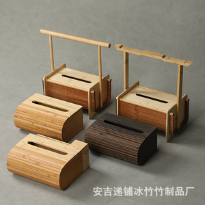 New bamboo napkin box, Chinese style hotel tissue box, flip-top retro tissue box, antique style desktop tissue box - Product Image 3