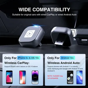 กล่อง Carplay ไร้สายคุณภาพสูง ดองเกิล USB รองรับ Apple Carplay และ <span class=keywords><strong>Android</strong></span> <span class=keywords><strong>Auto</strong></span> พร้อมอะแดปเตอร์ USB C ดีไซน์แบบโมโนลิธิก - Product Image 2