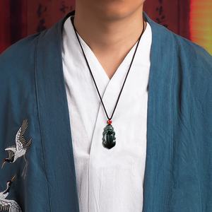 Pendentif Pixiu en jade cyan naturel de Hotan, style chinois, unisexe, design original, cadeau avec certificat d'évaluation HT01 - Product Image 4
