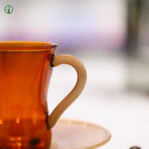 طقم فنجان شاي وصحن من الزجاج الملون، كوب قهوة بشعار مخصص مناسب للإسبريسو والعصير والكابتشينو وغيرها من المشروبات - Product Image 5