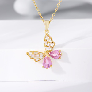 Collana con Ciondolo a Farfalla in Ottone di Alta Qualità per Donne, Catena Trendy con Zirconi <span class=keywords><strong>Rosa</strong></span> Dorati per Fidanzamenti, Matrimoni e Feste - Product Image 5