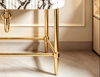 Meuble-lavabo de salle de bain de luxe sur mesure pour espace ouvert, en laiton poli brillant doré, montage facile, en acier inoxydable 304 durable