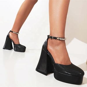 Sandales d'été élégantes pour femme à talon épais, bout carré, avec bride à boucle ornée de diamants, chaussures habillées pour mariages et soirées, taille 43 - Product Image 4