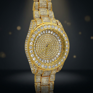 Montre à quartz couleur or pour femme, bracelet en strass, cadran rond, bijoux de mode - Product Image 3