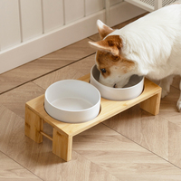 Shamitao Hotsale Gamelle surélevée en céramique pour chat avec support en bambou, double distributeur d'eau et de nourriture pour chats et petits chiens, vente en gros OEM