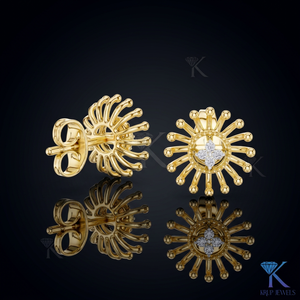 KRUP JEWELS ต่างหูซันเบิร์สท์ สตาร์เบิร์สท์ ฟลาวเวอร์ 14K 18K ทองคำแท้ ผู้หญิงหรูหราเครื่องประดับงานแต่งงาน - Product Image 1