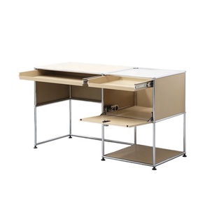 Escritorio Modular <span class=keywords><strong>Bauhaus</strong></span> Beige para Oficina en Casa con Bandeja Extraíble para Teclado y Gabinete de Almacenamiento con Cerradura - Product Image 3