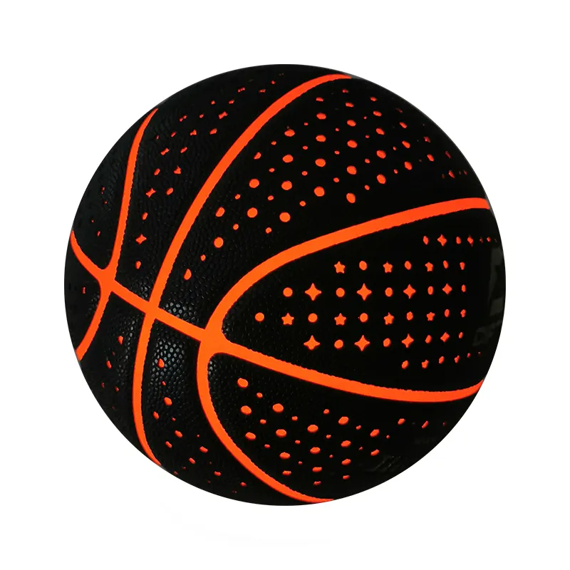 Ballon de basket-ball en cuir PU composite à LED avec logo qui brille dans le noir design personnalisé