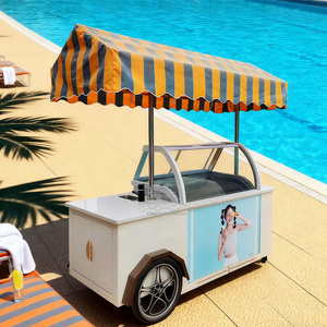 2 Wheel Outdoor Refrigerated Ice Cream Fast Food Towable Mobile <b>Trolley</b> Umbrella Ice Cream Push Vending Cart with Freezer - Product Image 2