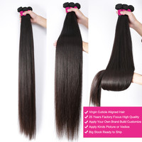 Rambut Asli Brasil Mink Lurus Grosir, Bundel Rambut 30 32 34 36 Inch, 100% Kutikula Tersusun Rapi, Ekstensi Rambut Manusia Double Weft