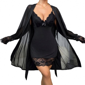 Mulheres Noite Vestido Robe Bordado Laço Banho Vestido Pijama De Seda Pijama Conjuntos - Product Image 5