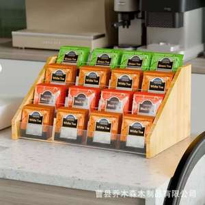 Bamboo Wood 3 Layer <b>Tea</b> Bag Storage Rack Desktop Coffee Sugar Organizer Multipurpose Rectangle <b>Standing</b> Type Office Organizer - Product Image 1