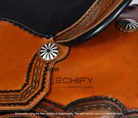Selle de cheval western en cuir et bois faite à la main avec surpiqûres de qualité supérieure, taille et logo personnalisables, durable pour l'équitation en trail et l'entraînement