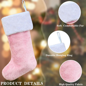 Grande chaussette de Noël personnalisée en fausse <span class=keywords><strong>fourrure</strong></span> rose clair, mignonne, à suspendre au foyer, pour décorations de fête de Noël, pour femmes - Product Image 3