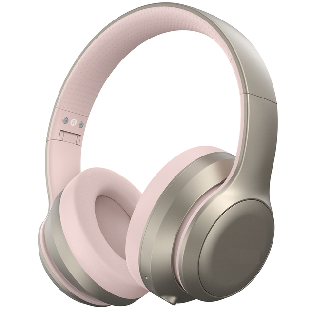 ESON HiFi Stereo Headset Pink On-Ear Over-Ear ANC Soft Gaming Wireless Noise Cancelling Headphones Microphone Foldable