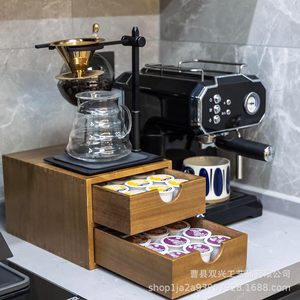 Boîte de rangement en bois pour dosettes de café avec plateau coulissant pour machine à café, organisateur domestique, couleur unie - Product Image 1