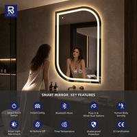 Miroir de salle de bain intelligent à LED, forme asymétrique en D, anti-buée, interrupteur tactile, miroir mural rétroéclairé, décoration moderne pour la maison, vente en gros OEM