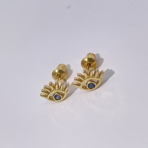 Boucles d'oreilles clous Tianyu Gems classiques vintage plaquées or rondes en zircon bleu en forme d'œil avec motif géométrique - Product Image 6