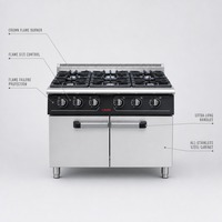 Cuisinière à gaz commerciale JUSTA à 6 brûleurs avec armoire de rangement, cuisinière à gaz en acier inoxydable pour hôtel, restaurant, traiteur, cuisine