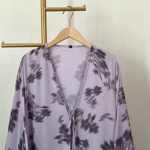 Floral Printed Chiffon Abaya Women Elegant Tie Sleeve Open Front Kimono Modest Dubai Muslim <b>Dress</b> <b>For</b> Wedding Daily Wear (6924) - Product Image 5