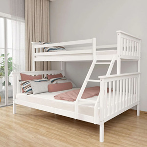 Lit superposé double sur grand lit avec escalier en bois massif, cadre d'escalier durable au design moderne pour chambre à coucher avec barrières de sécurité - Product Image 3